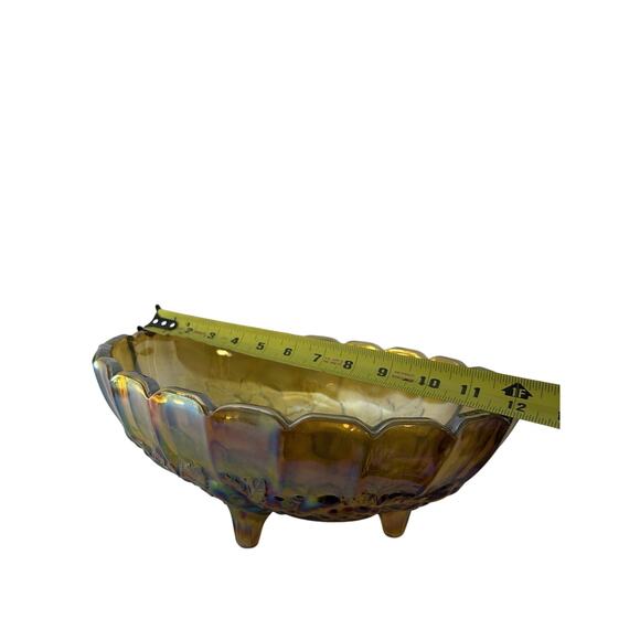 Indiana Glass Iridescent Carnival Amber Glass Oval Fruit Bowl Footed Vintage - Picture 5 of 10